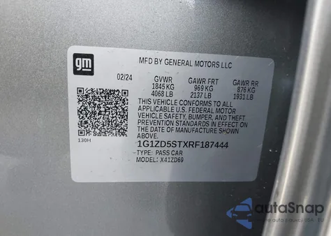 2024 Chevrolet Malibu Fwd 1Lt z USA, uszkodzony, nr VIN 1G1ZD5STXRF187444